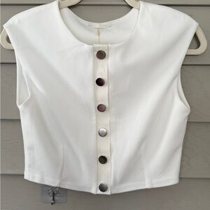 Zara White Sleeveless Button-Front Crop Top